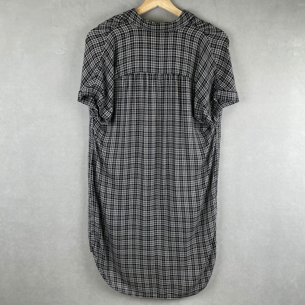 Madewell Central Shirt Dress Black Plaid Tulip Hem Button Front Viscose G1765 XS - Picture 2 of 10